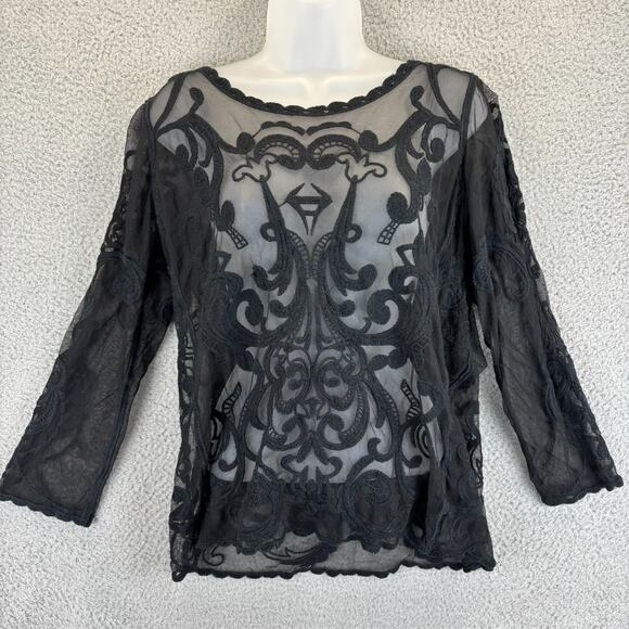 Y2k Sheer Mesh Top Large Black Whimsygoth Dark Romantic Sexy Feminine EXPRESS - Picture 1 of 8